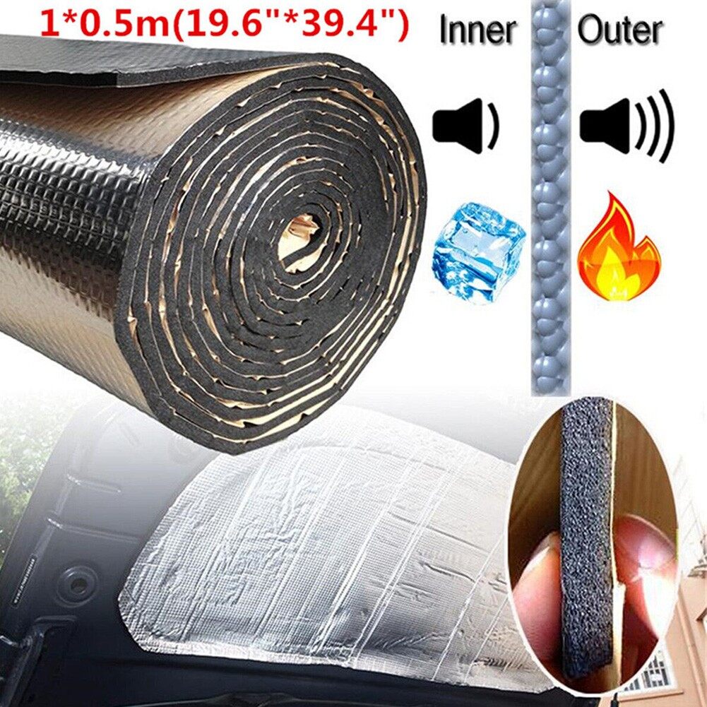 1PC 10mm Car Hood Insulation Sound Deadening Pad Heat Shield Thermal Mat Aluminum 50*100CM