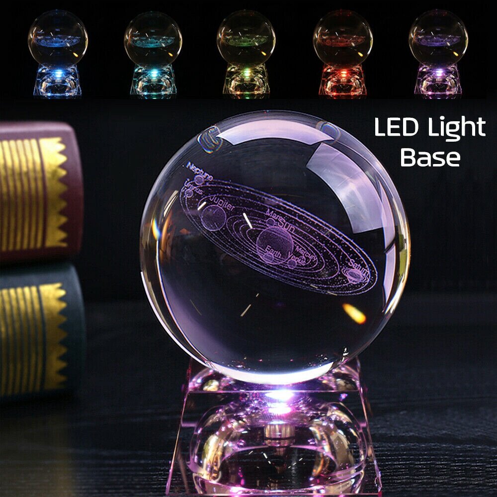 BOKALI 1PCS New 60mm Clear Glass Engrave Solar System Crystal Ball + LED Crystal Base Gift