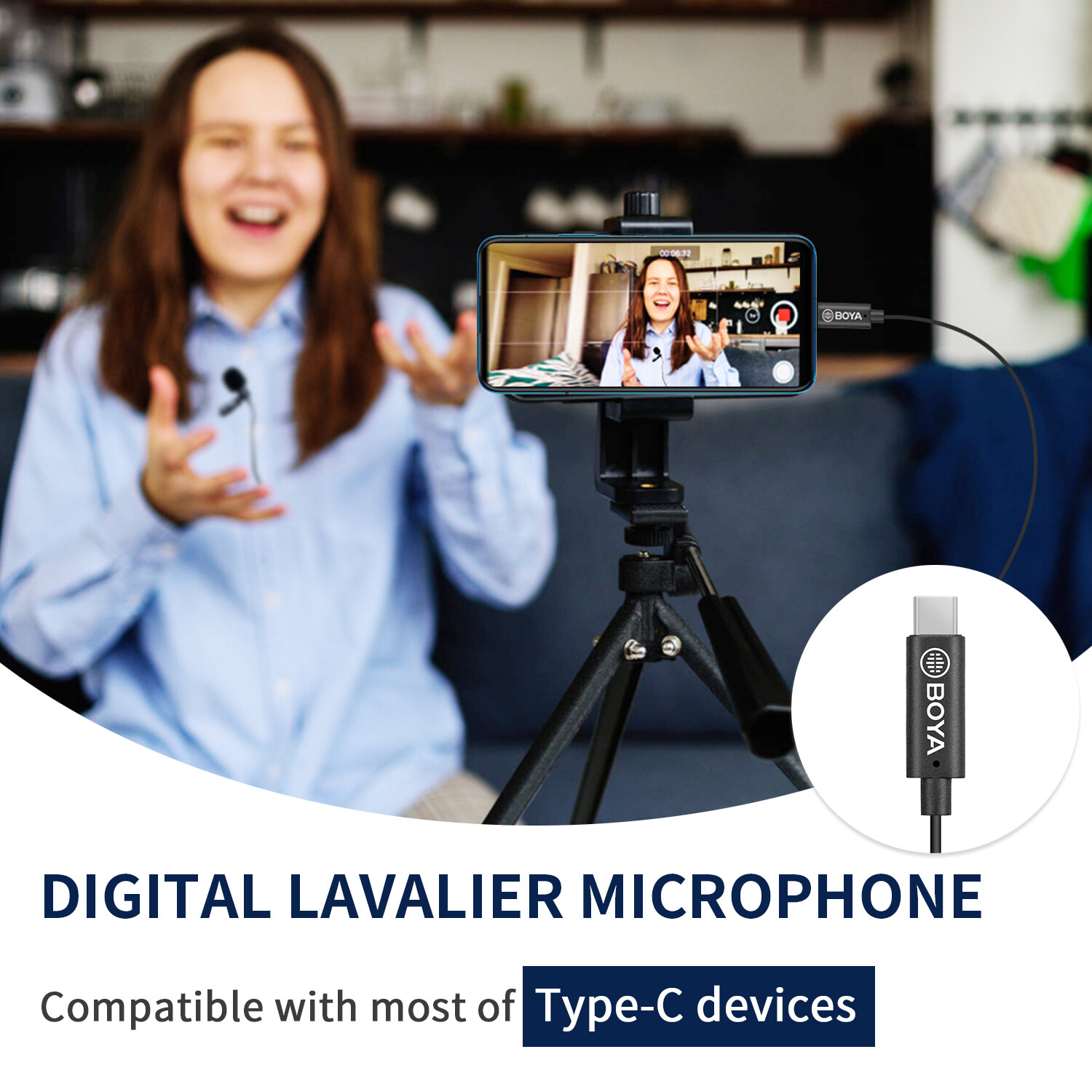 Micrô Lavalier đa hướng Boya BY-M3 cho USB-C thiết bị Android (Chiều dài cáp 6M)