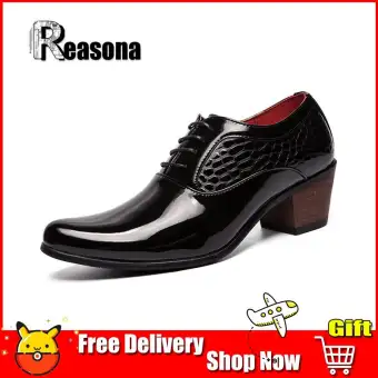 Reasona Pria Sepatu Gaun Tinggi Meningkatkan Pernikahan Sepatu Hak Tinggi Sepatu Formal Matte Kulit Cerah Sepatu Kulit Hitam Klasik Lazada Indonesia
