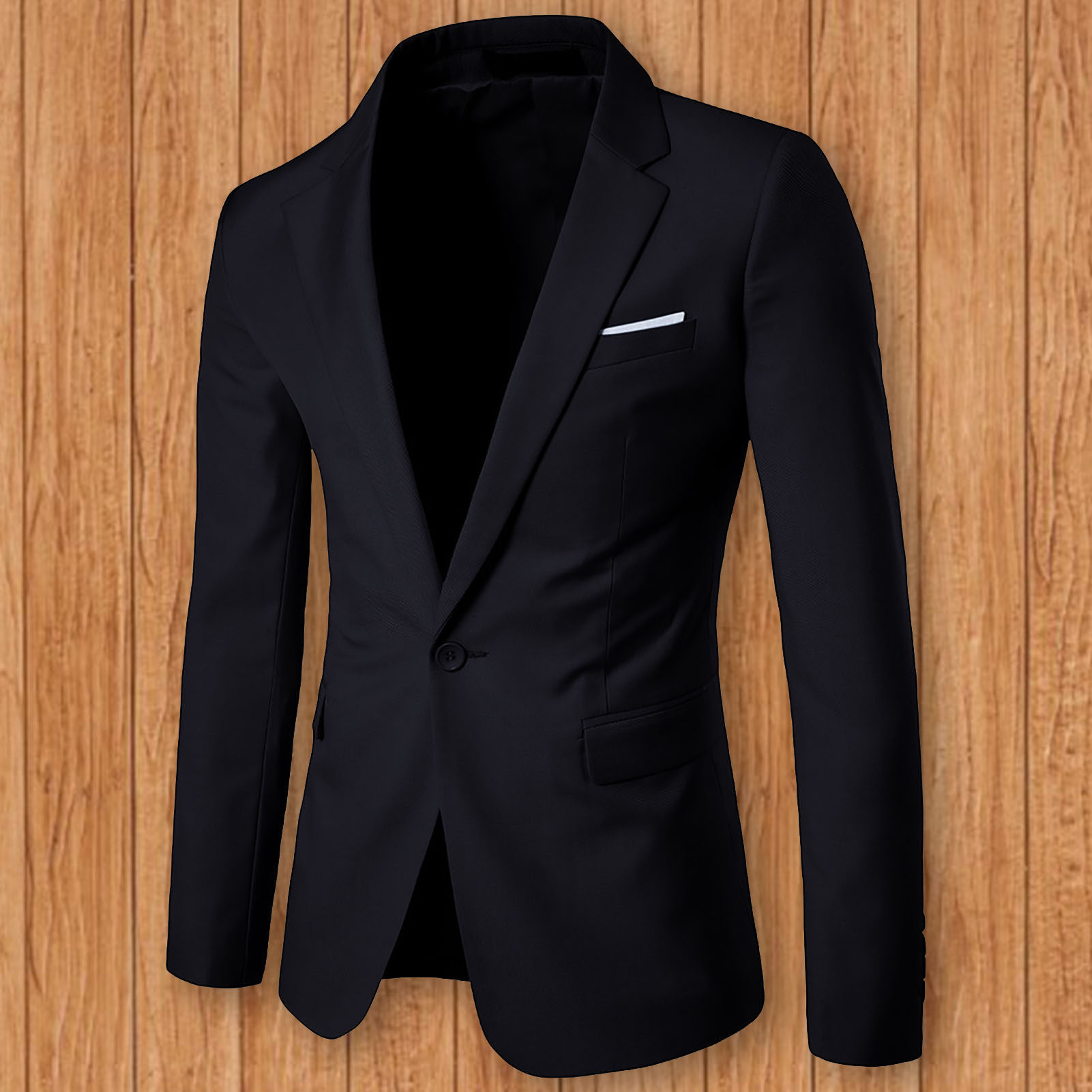 Người đàn ông Blazer cúc đơn màu trơn cổ áo bẻ dáng ôm ngoại cỡ túi áo khoác com lê cho văn phòng