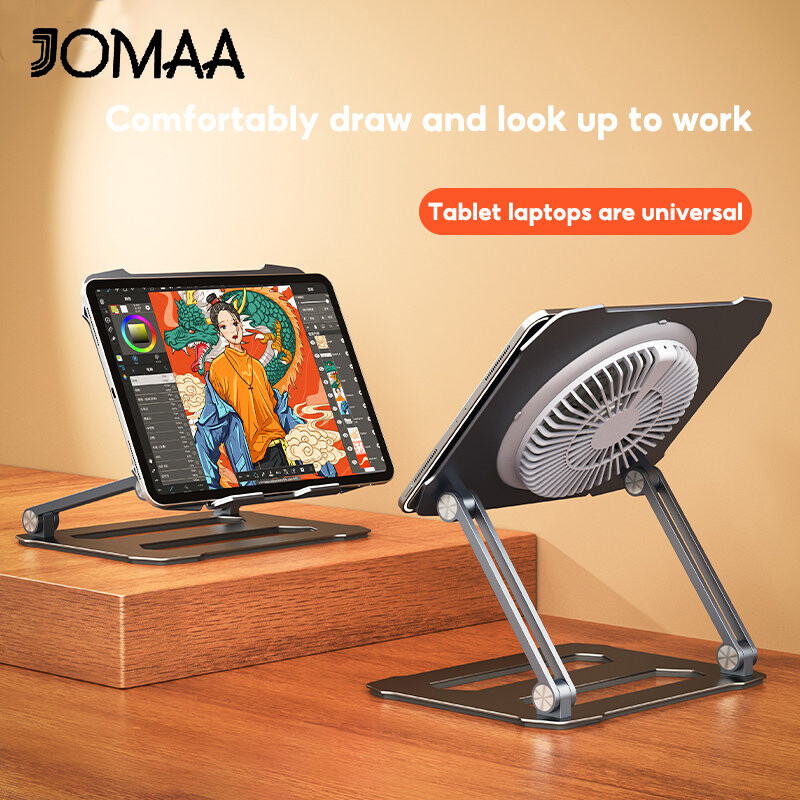 JOMAA support Laptop Stand with Cooling Fan Big Adjustable Ergonomic Notebook Stand Foldable Cooler Laptop Riser Aluminum Laptop Holder For 11-17.3 inch