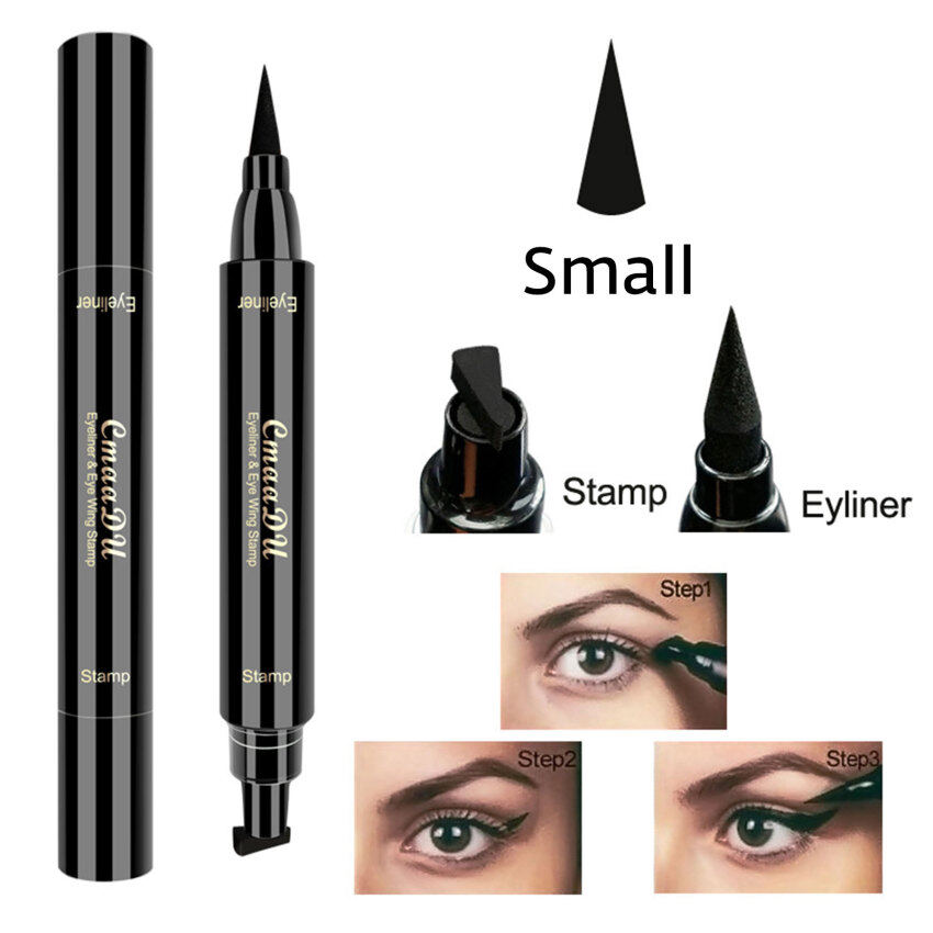 1 PC Cmaadu 2 In1 Double Headed Stamp Seal Eyeliner Pen Waterproof Liquid Eyeliner Pencil Long Lasting Quick Dry Natural Make Up Black Liner