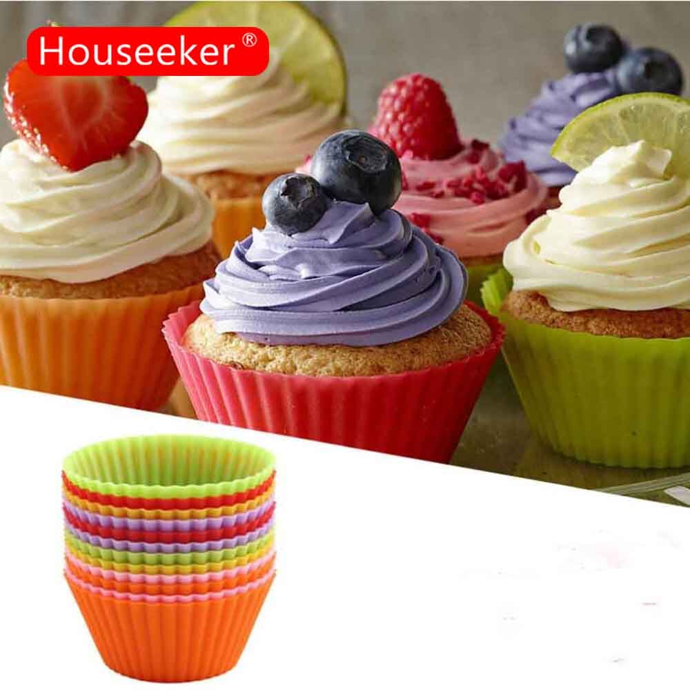 Houseeker 12Pcs Muffin Silicone Cupcake Liners Mold Kitchen Cake Cup Bakeware Pastry Tool 7Cm