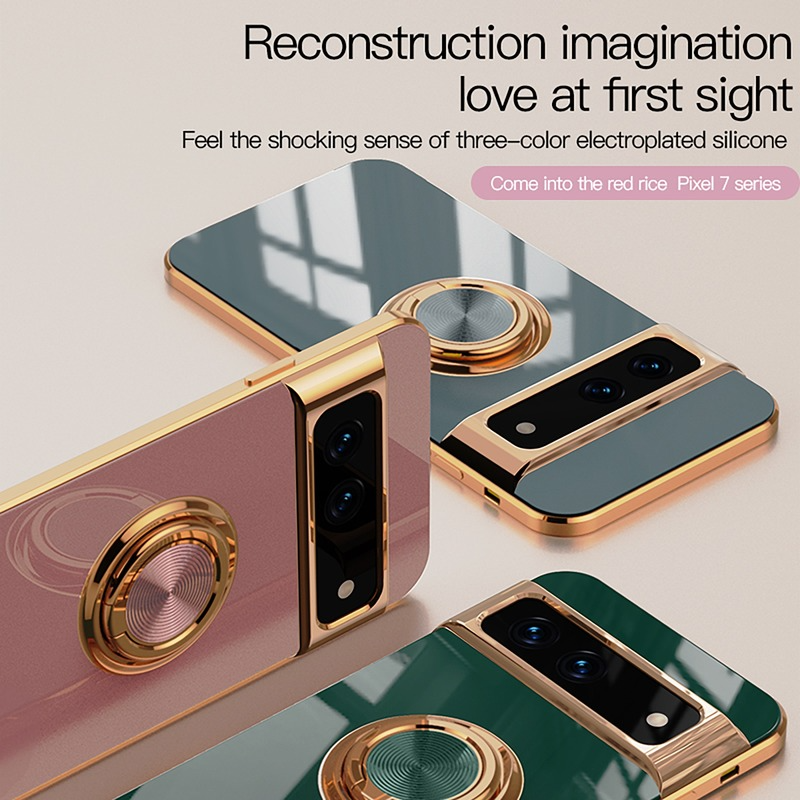 Luxury 6D Electroplate Plated Ring Case for Google Pixel Fold/Google Pixel 9 8 7 /Google Pixel 7A 6A 5A/Google Pixel 7Pro 8Pro 9Pro XL Car Phone Holder Cover