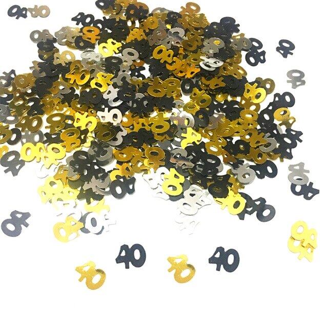 BLACK AND SILVER FOIL CONFETTI SCATTERS 50TH BIRTHDAY ANNIVERSARY PARTY TABLE