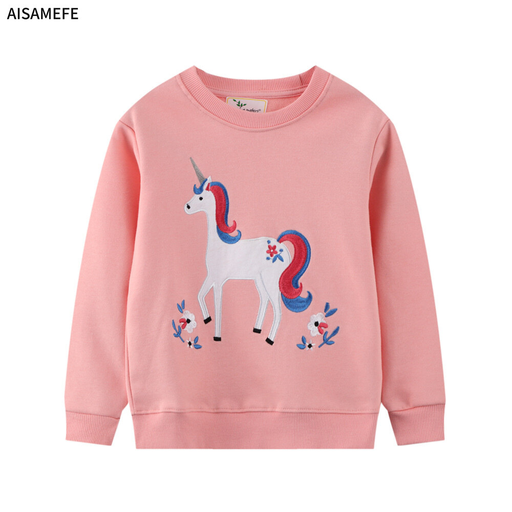 AISAMEFE Cute Unicorn Clothes 1-8Y Kids Baby Girls T-shirt Tops New Spring Autumn Western Style Long Sleeve Shirt Cotton Casual