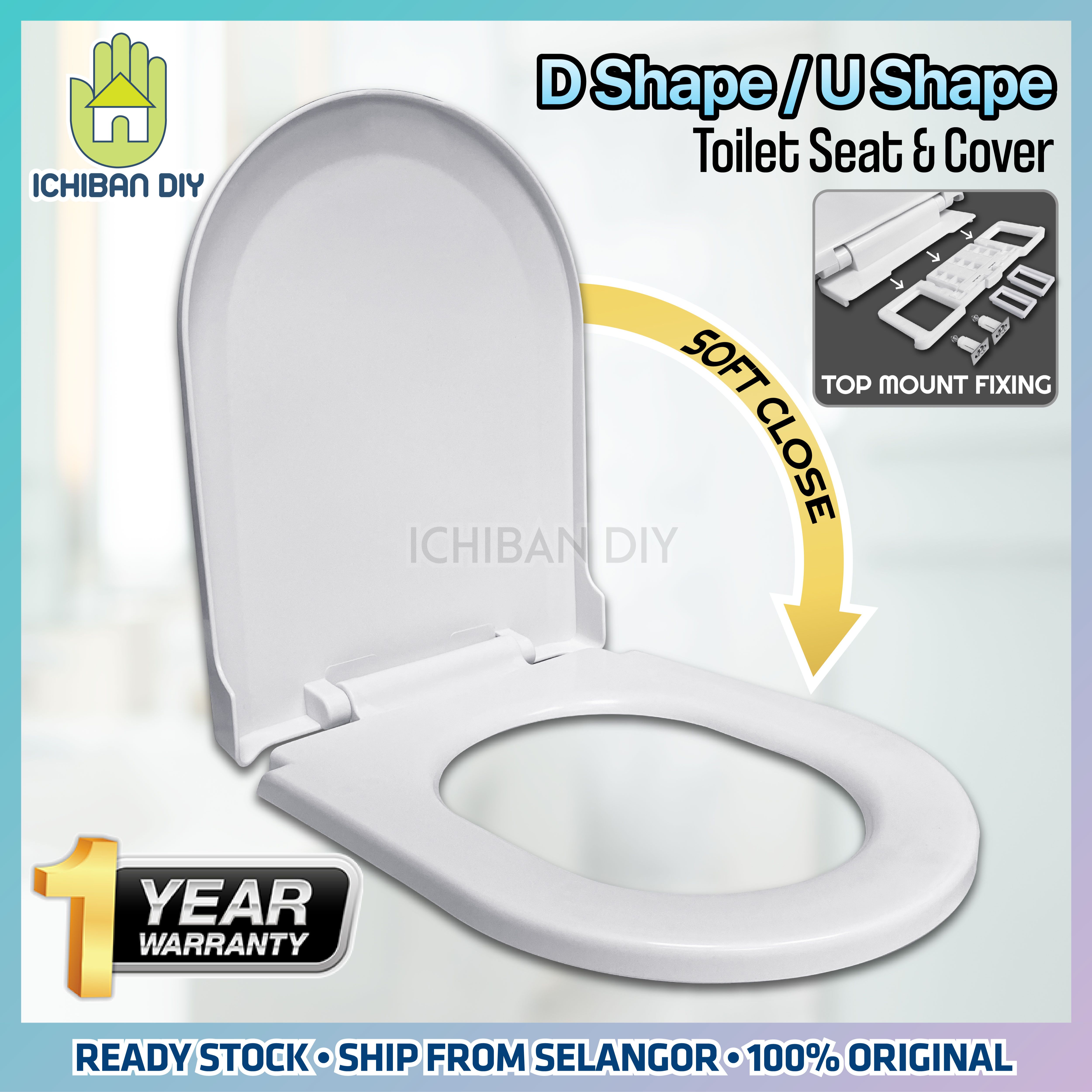 [RAYA PROMO] D Shape / U Shape Soft Close Slow Toilet Seat And Cover