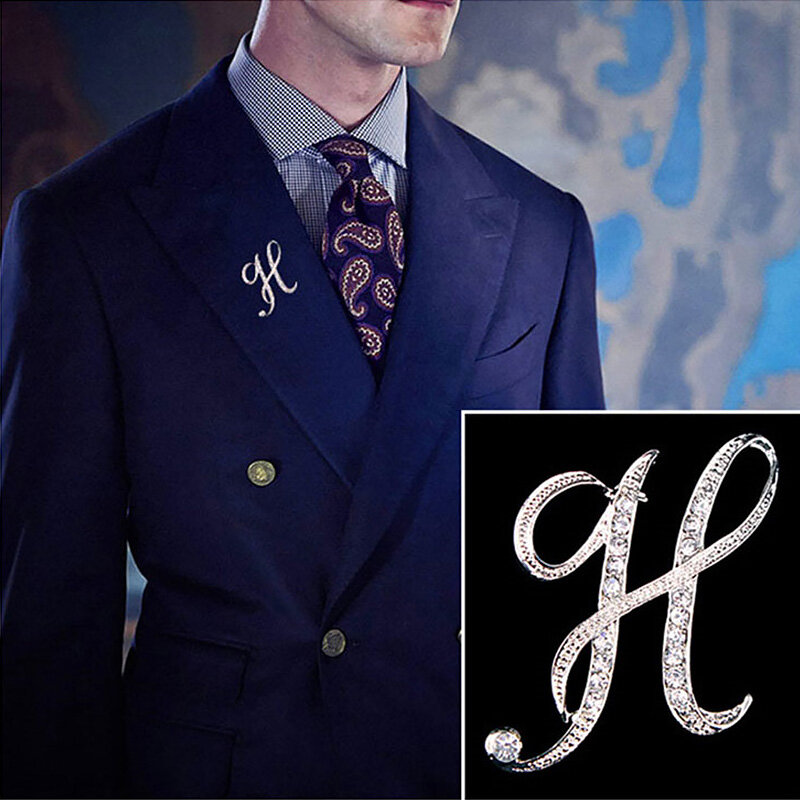 A7e2  1PC Classic Brooch Charm 26 Letters Decoration Crystal Pins Clothing Jewelry