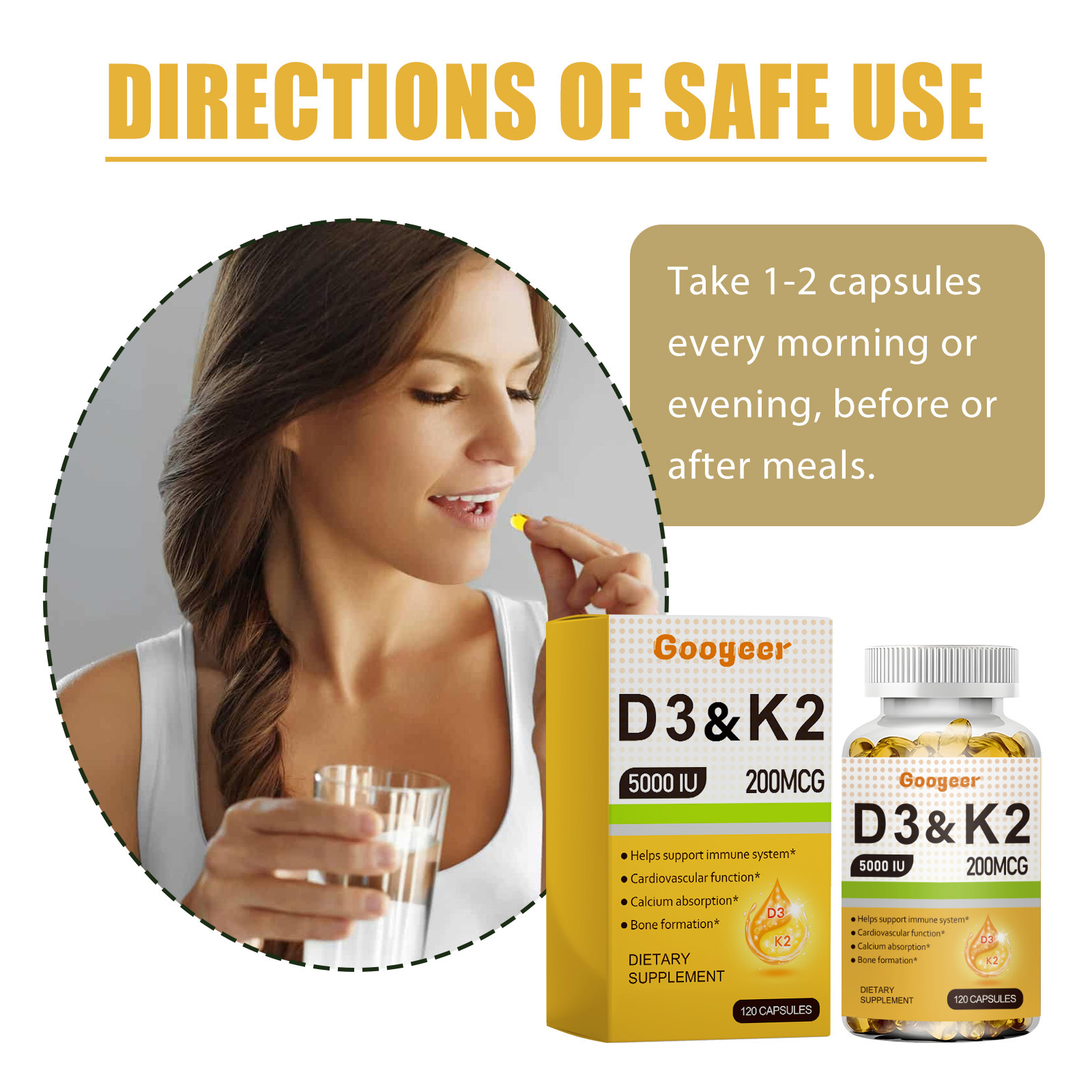 Viên nang gel vitamin d3 tăng cường hệ thống miễn dịch bổ sung chất dinh dưỡng giúp hấp thụ canxi tăng trưởng xương làm cho cơ thể bạn khỏe mạnh hơn cải thiện hệ thống miễn dịch chức năng tim mạch phục hồi sức sống tổng thể trở nên mạnh mẽ hơn (120 viên n