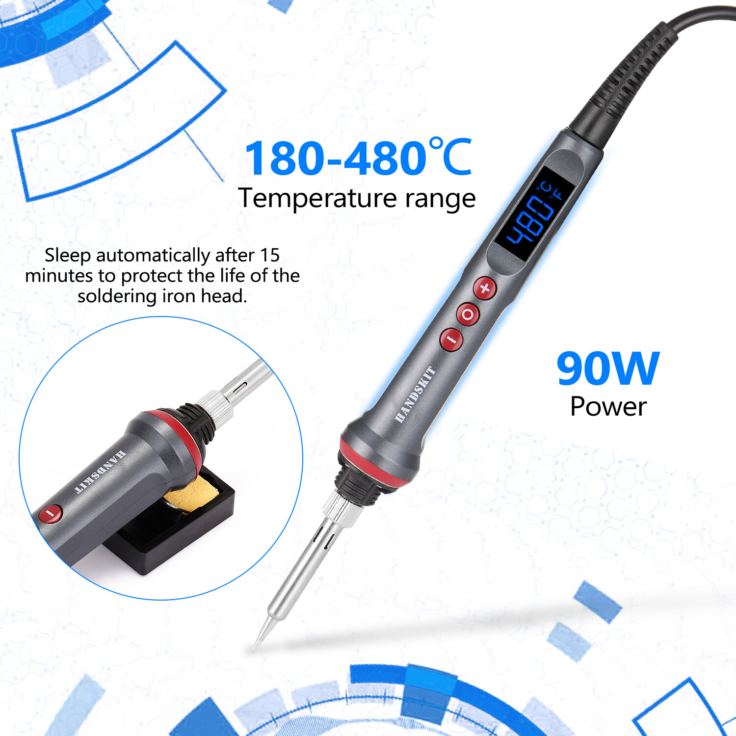 Smart Sensor HANDSKIT Bộ Mỏ Hàn Kỹ Thuật Số LED 90W Mỏ Hàn Điện Điều Chỉnh Nhiệt Độ Dụng Cụ Hàn 4 Lõi Dây Với Chế Độ Ngủ Tự Động