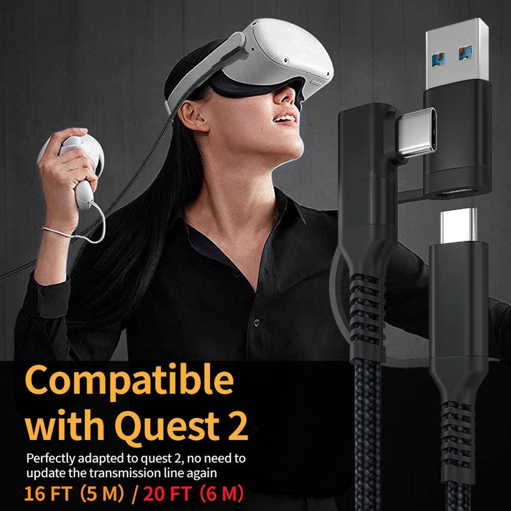 RIXINNY Cáp USB 3.0 Type C Di Động 90 Độ Khuỷu Tay Cho Oculus Quest 2 Cáp Trực Tuyến Phụ Kiện Tai Nghe VR Cáp Dữ Liệu Sạc Nhanh Cáp Sạc Nhanh Cho Quest 2 Cáp Liên Kết Dây Dữ Liệu