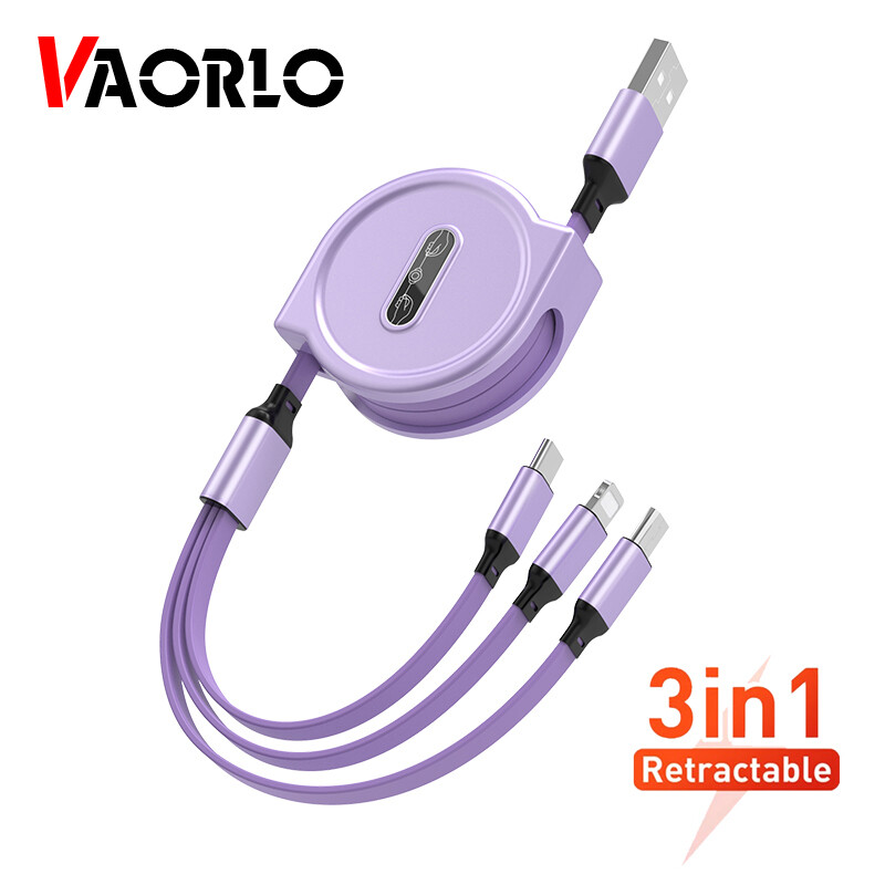 VAORLO Cáp Sạc 3 Trong 1 Có Thể Thu Vào Cho Android Iphone Type-C Điện Thoại Di Động Dây Sạc USB Di Động Đa Năng Cáp Sạc Nhanh