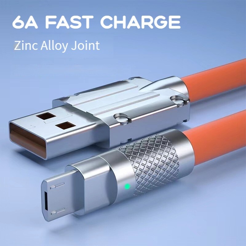 [A NEW] 6A Type c To USB A Data Cord 120WFast ChargingforXiaomi Silicone Soft Wire for MobilePhone