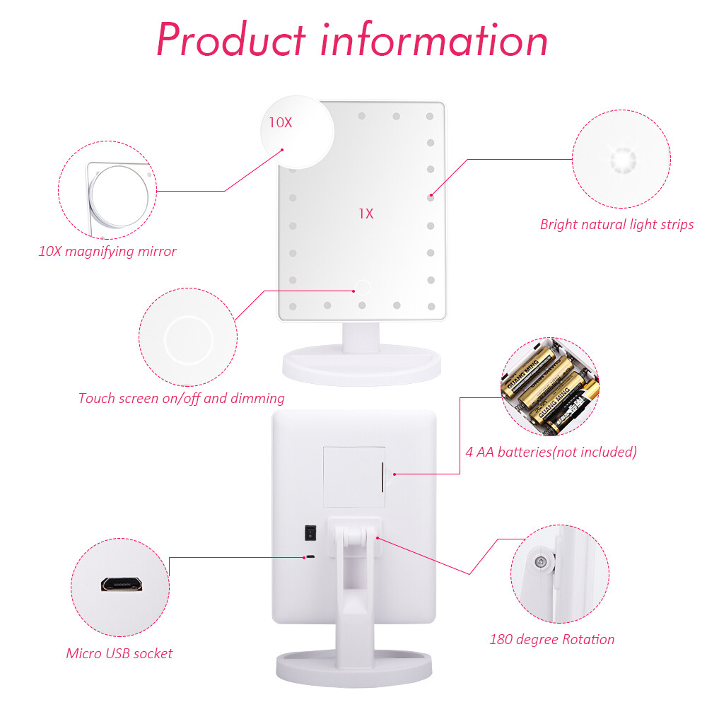DECINIEE Vanity Lighted Makeup Mirror with 10X Magnifying Mirror 22 LED Lighted Mirror Touch Screen 180 Degree Rotation Cosmetic Mirror