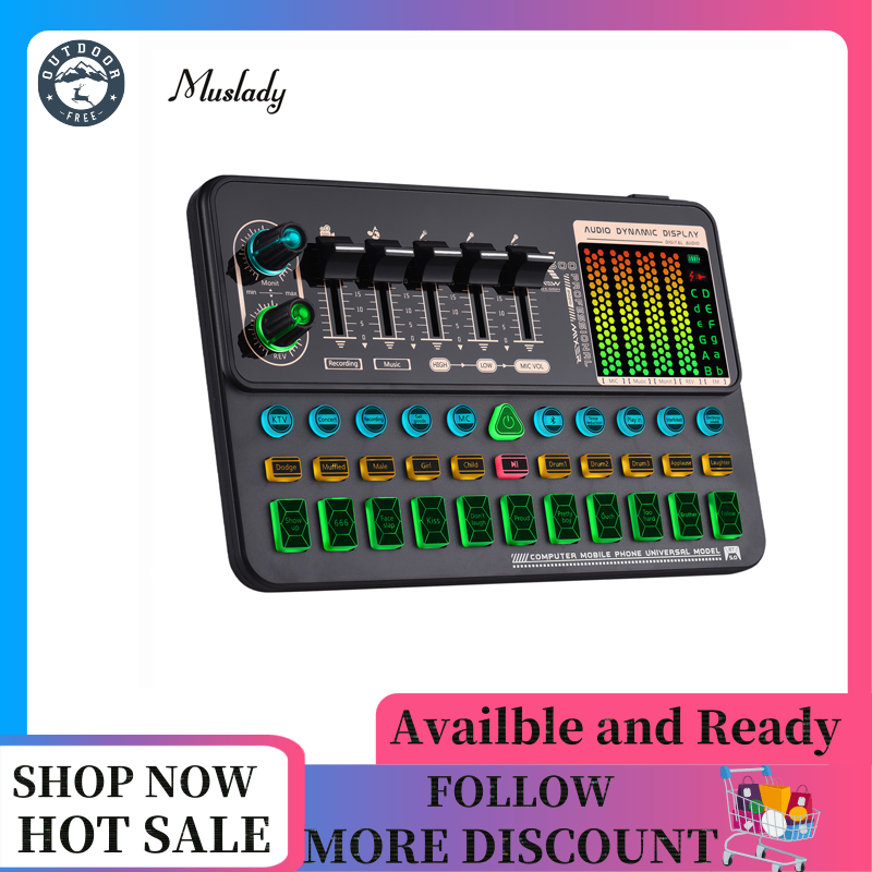 Muslady SK500 Portable Live Sound Card Voice Changer Device Audio Mixer Built-in Multiple Sound Effects BT Connection for Smartphone Computer Live Streaming Online Singing Chatting Game Malaysia