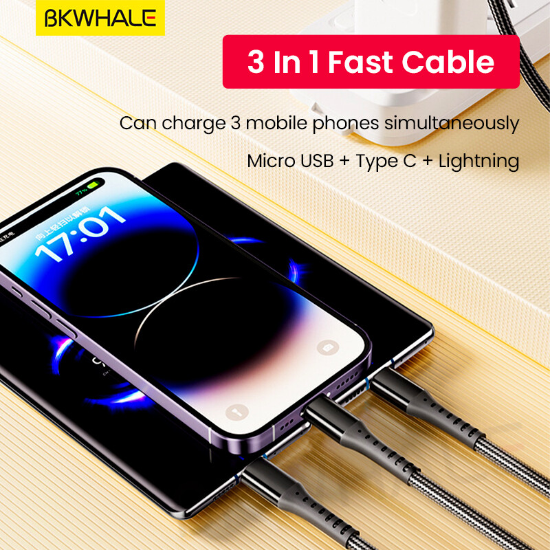 BKWHALE 66W Super Charge Data Cables 5A Fast Charging Cable Micro USB / Type-C / iOS 3 in 1 Cables
