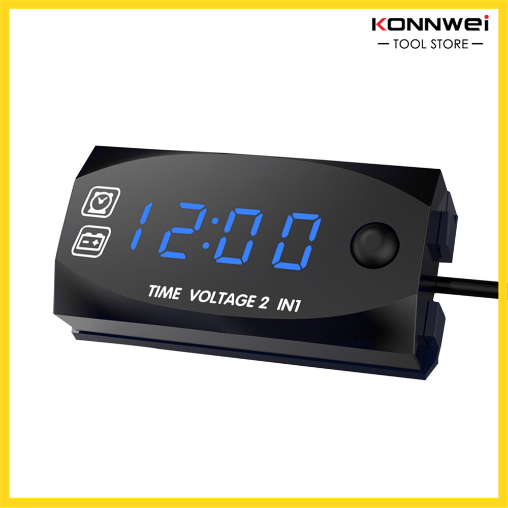 KKmoon Motorycycle DC 6V-30V 2 In 1 Digital Time Clock Voltage voltmeter IP67 Waterproof Tester Battery Moniter Gauge for Car Boat Marine