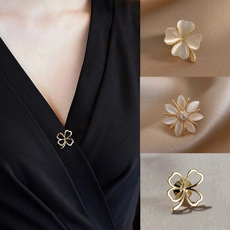 Fashion Brooch Flower Bow Brooches for Women Metal Anti-glare Lapel Pin Fixed Clothes Pins Sweater Coat Clothing Accessories