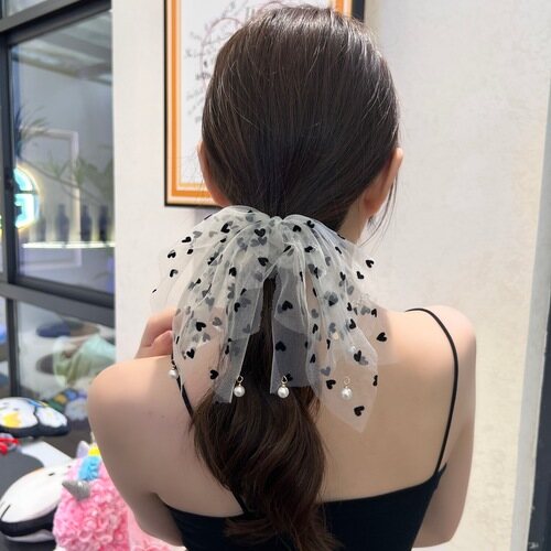 Mesh Head Rope Bow Love Polka Dot Streamer Small Tassel Pearl Lace Hair Accessories