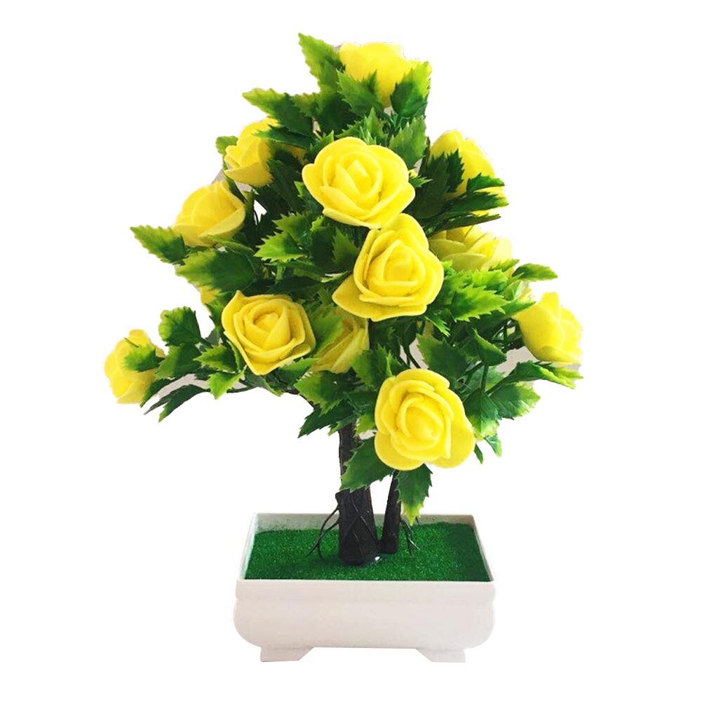 venicenight Artificial Flower Plant Rose Potted Bonsai Office Garden Desktop Ornament Decor