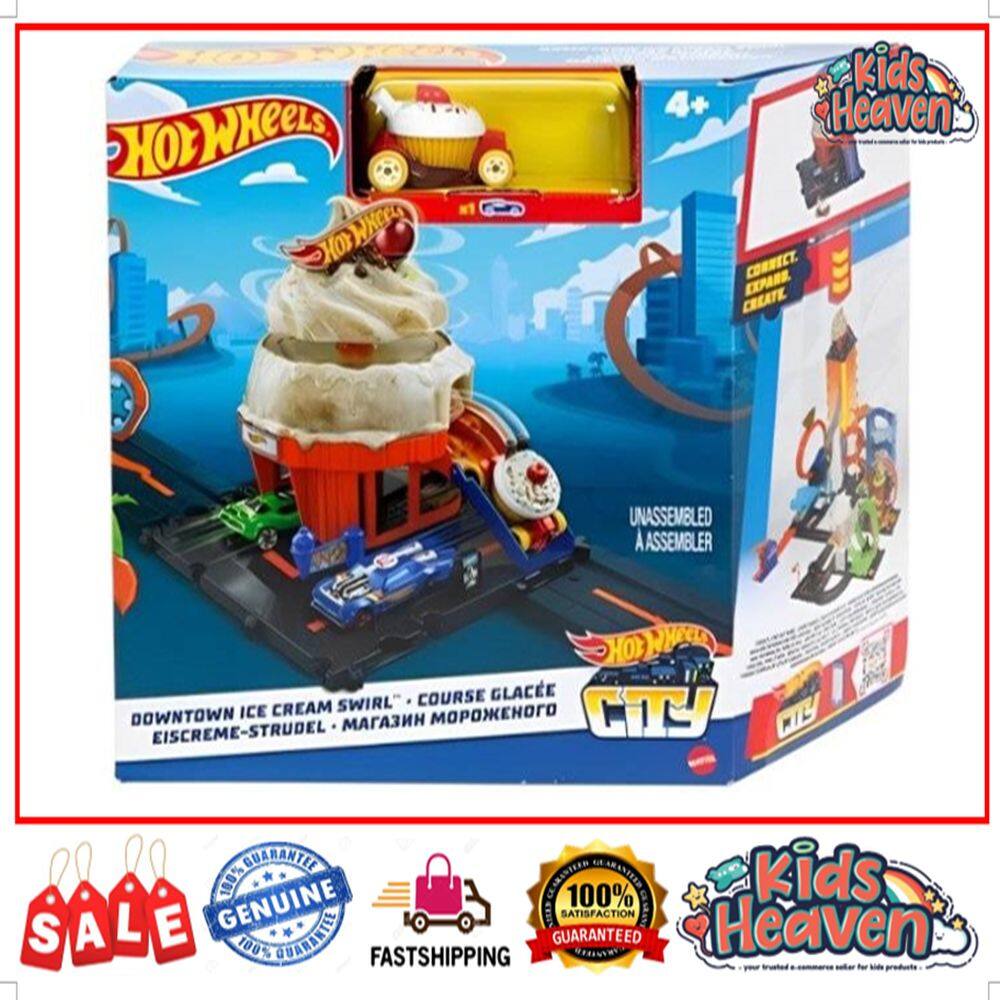 Hot Wheels Downtown Ice Cream Swirl Playset City Track With Car