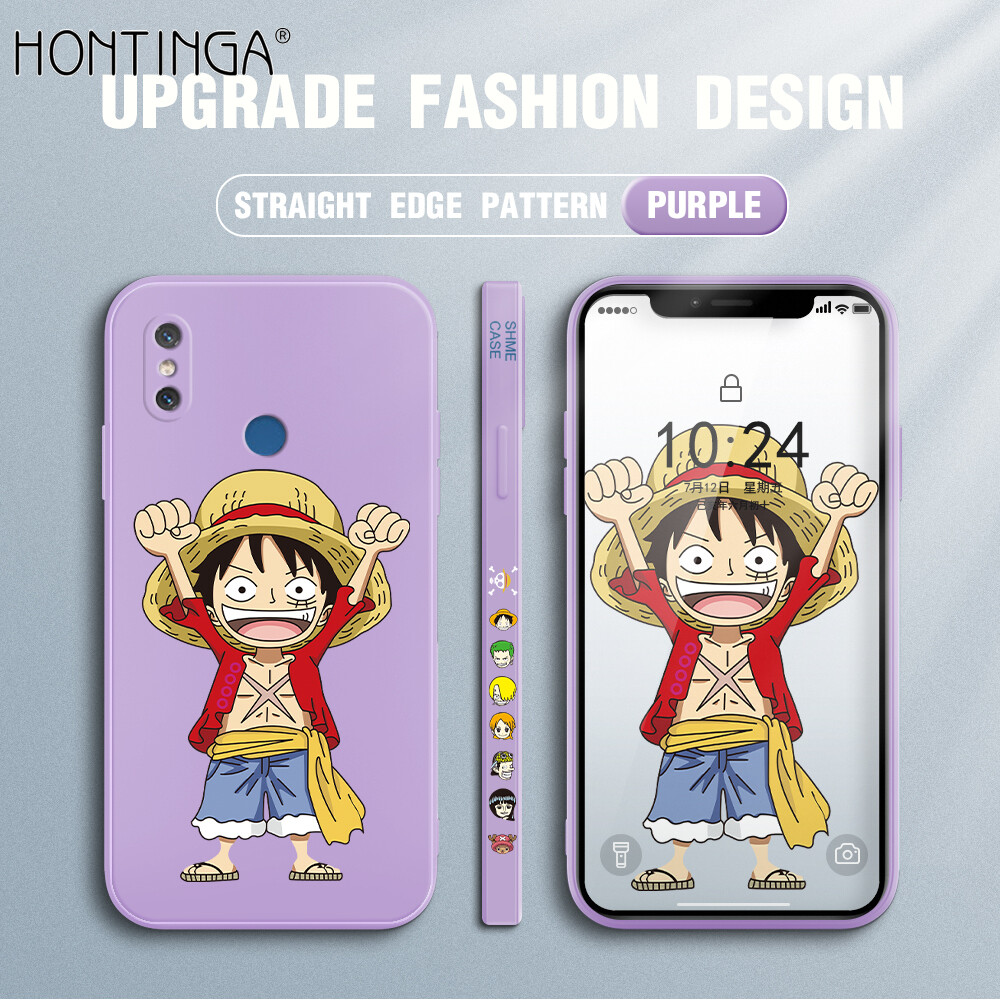 Hontinga Casing Case For Xiaomi Mi 8 Case Cartoon Anime Luffy Case Square Original Liquid Soft Silicone Edge Pattern Case Full Cover Camera Protection Cases Back Phone Casing Softcase For Boys