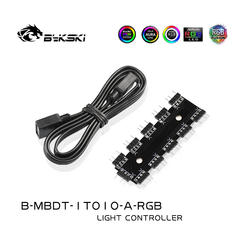 Bykski ตัวควบคุมการซิงค์ไฟ5V ARGB,สำหรับ BYKSKI ไฟ LED RGB 5V และพัดลม6pin การเชื่อมต่อกับเมนบอร์ด FR-B-RBW-C8-V4  type motherboard 5v ARGB hub (standard version