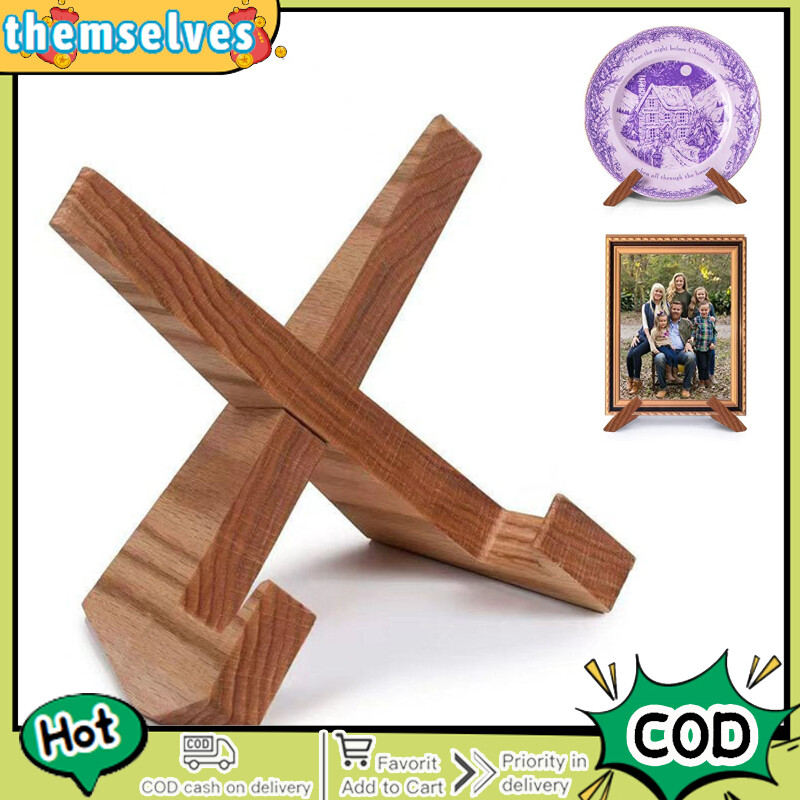 Retro Style Plate Holder Display Stand Wooden Picture Frame Stand For Photos Books Records Tablets Phone