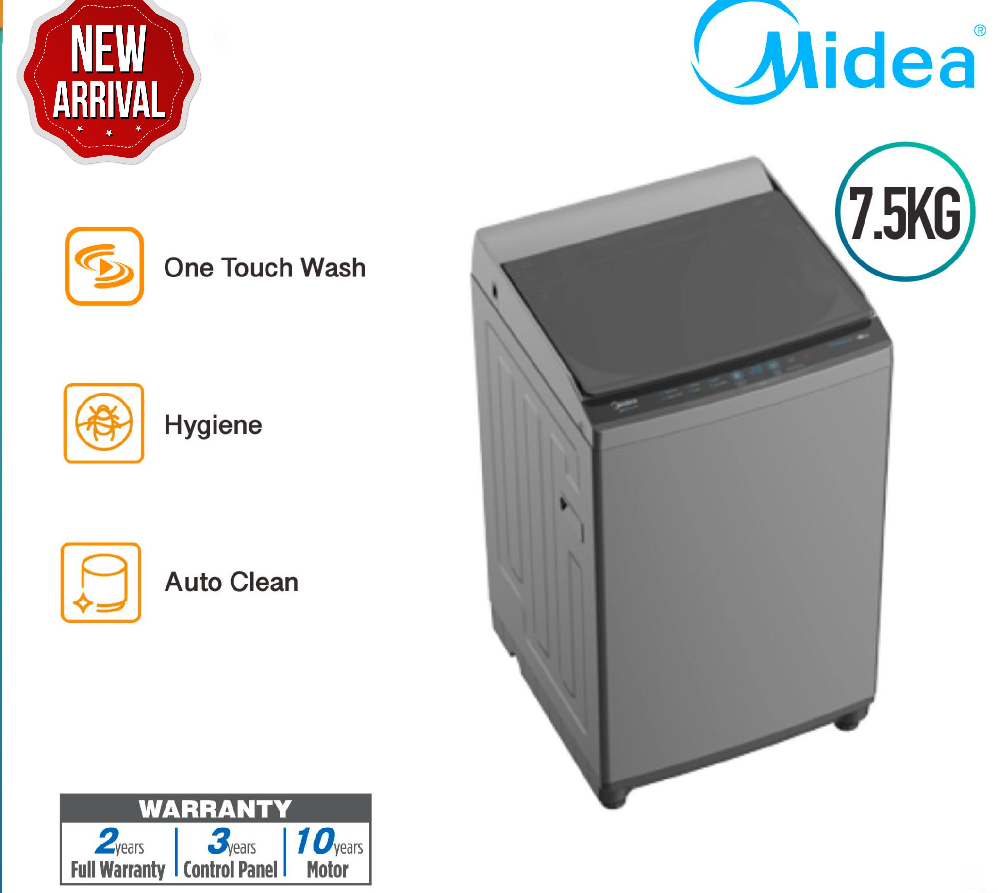 MIDEA 7.5kg Fully Auto Washing Machine MA100W75 7.5kg Washer (Mesin