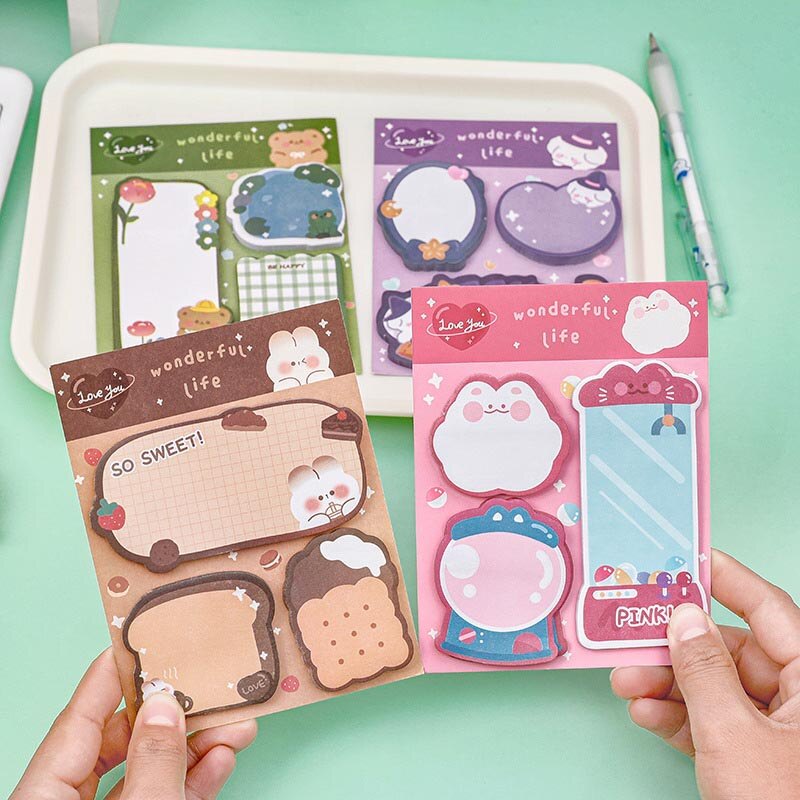 3 IN 1 Cute Animal Shape Creative Sticky Notes Creative Sticky Notes Set Student Memo Notes Cute Hand Account Note Paper