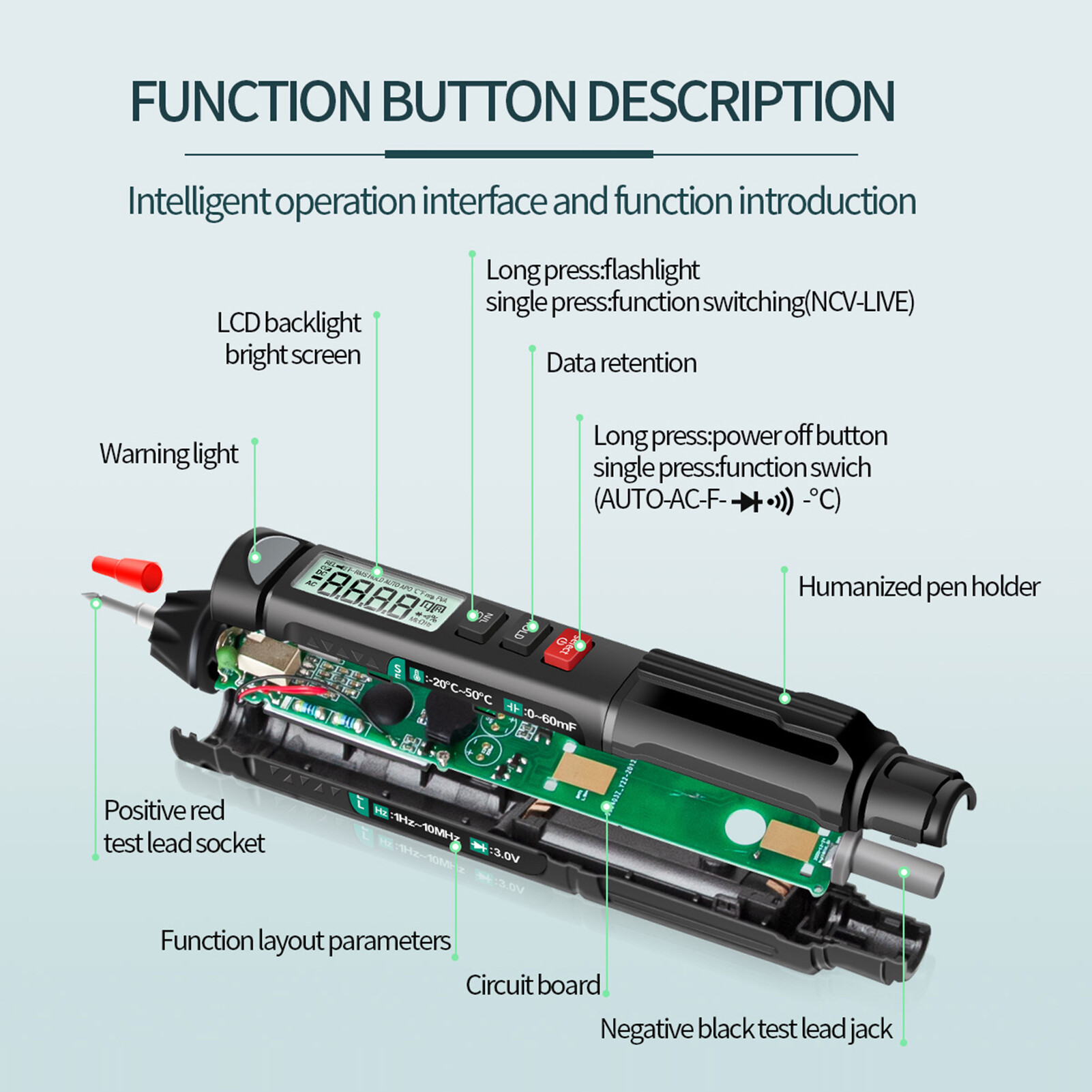 ANENG A3008 Pen Multimeter 6000 Counts Digital Multimeter Meter Tester with LCD Display Backlight Flashlight NCV Auto-off Multiple Accessories for Voltage Current Resistance Capacitance Diode Continuity Test (Color Screen & Phase Sequence Measurement)