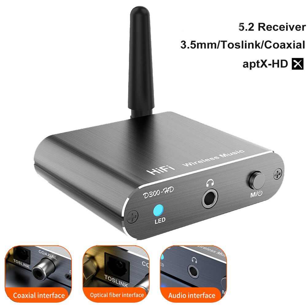 AptX-HD Bluetooth-compatible 5.2 Music Receiver HIFI Wireless Audio Adapter with 3.5mm Aux Toslink/Coaxial Output For Amplifer Car