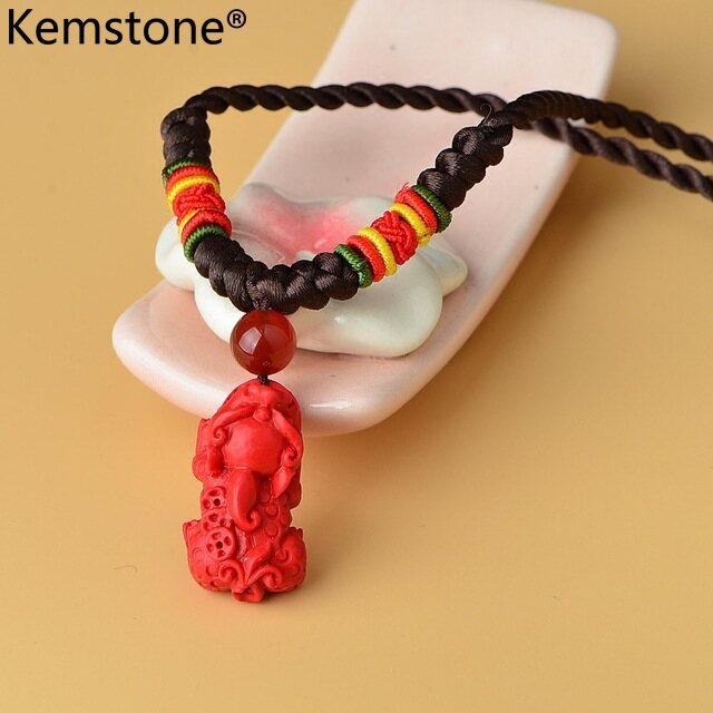 Kemstone Fashion Woven Rope Vermillion Red Pixiu Lucky Pendant Necklace Jewelry Gift for Women Girls