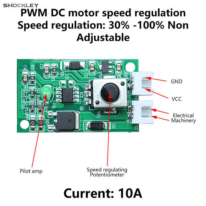 Shockley PWM DC Motor Speed Controller Module DC7-12V Adjustable Speed PWM Electronic Governor Controller Regulation Switch 10A