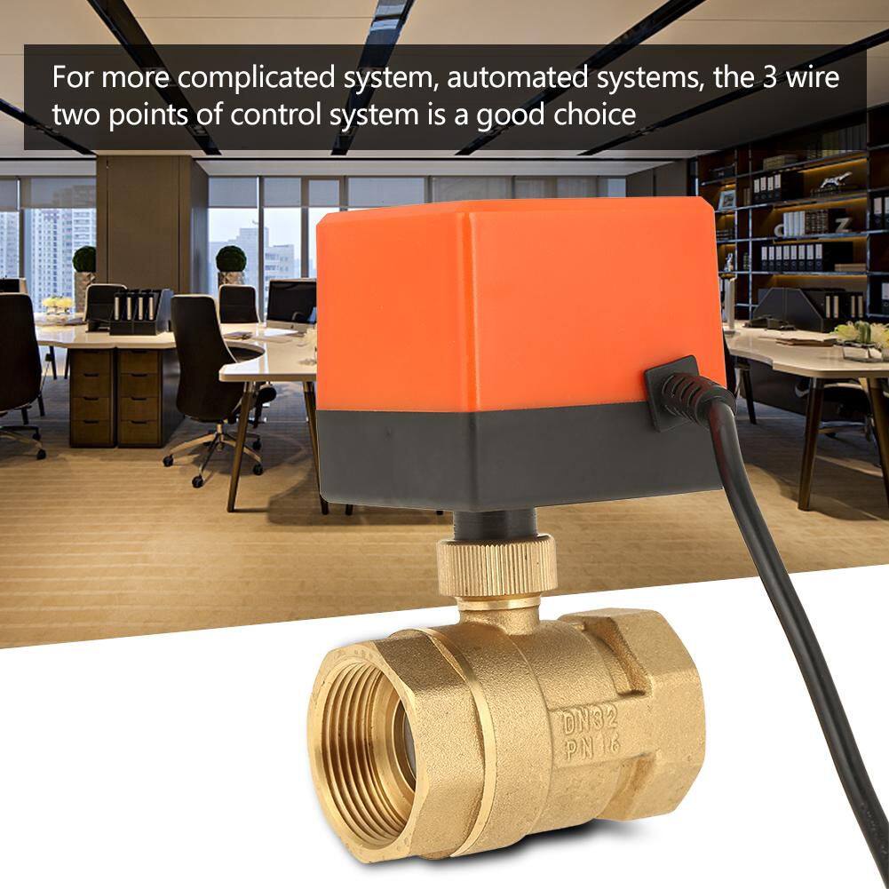 1pc AC 220V G1-1/4 DN32 2-Way 3-Wire 2-Point Control Brass Electrical Motorized Ball Valve