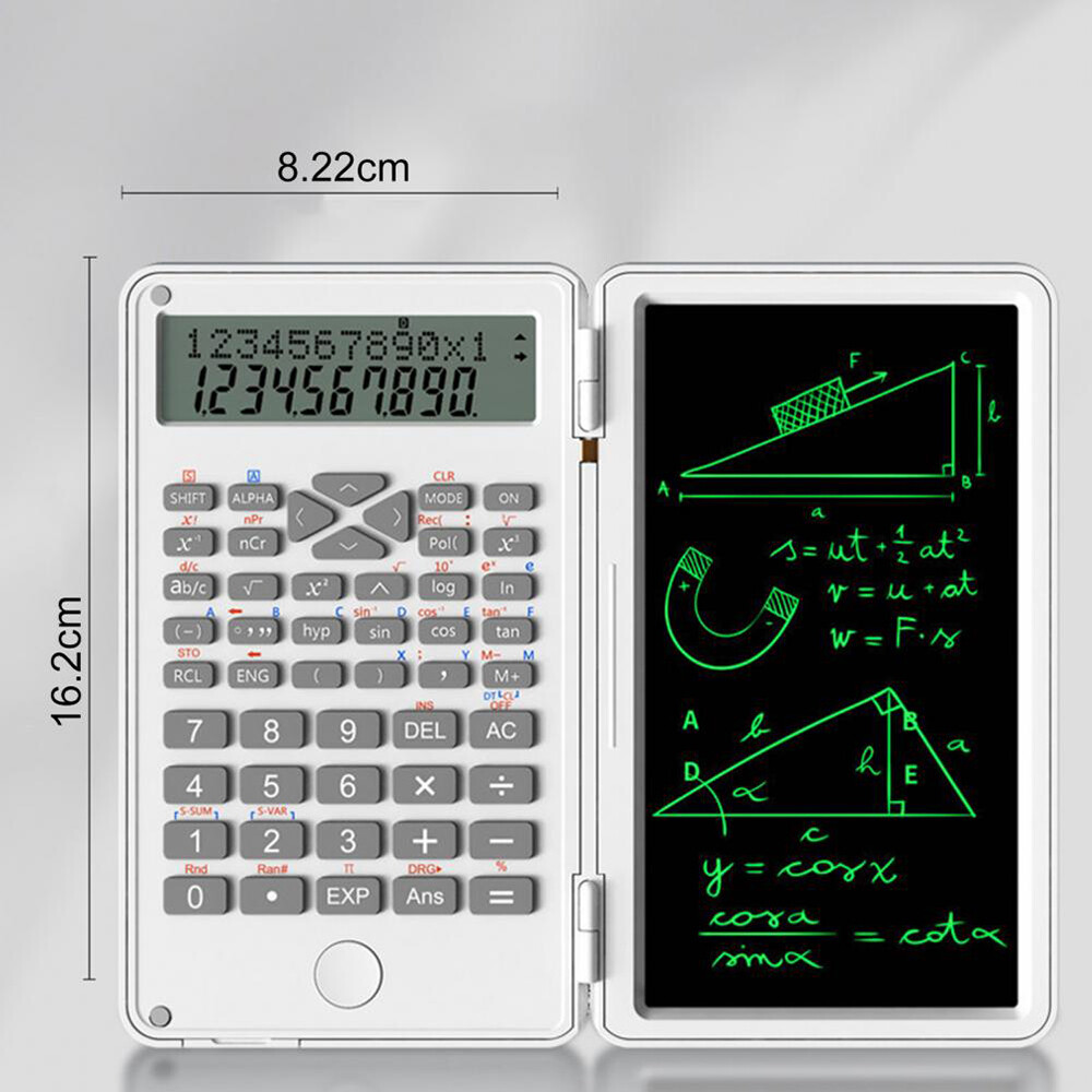 VAORLO Desktop Foldable 2 IN 1 Scientific Calculators 12 Digits LCD Display With 6.5 Inch Writing Tablet Digital Drawing Pad Graphing Support Stylus Pen Erase Button Lock For School College Office Business Researchers Students