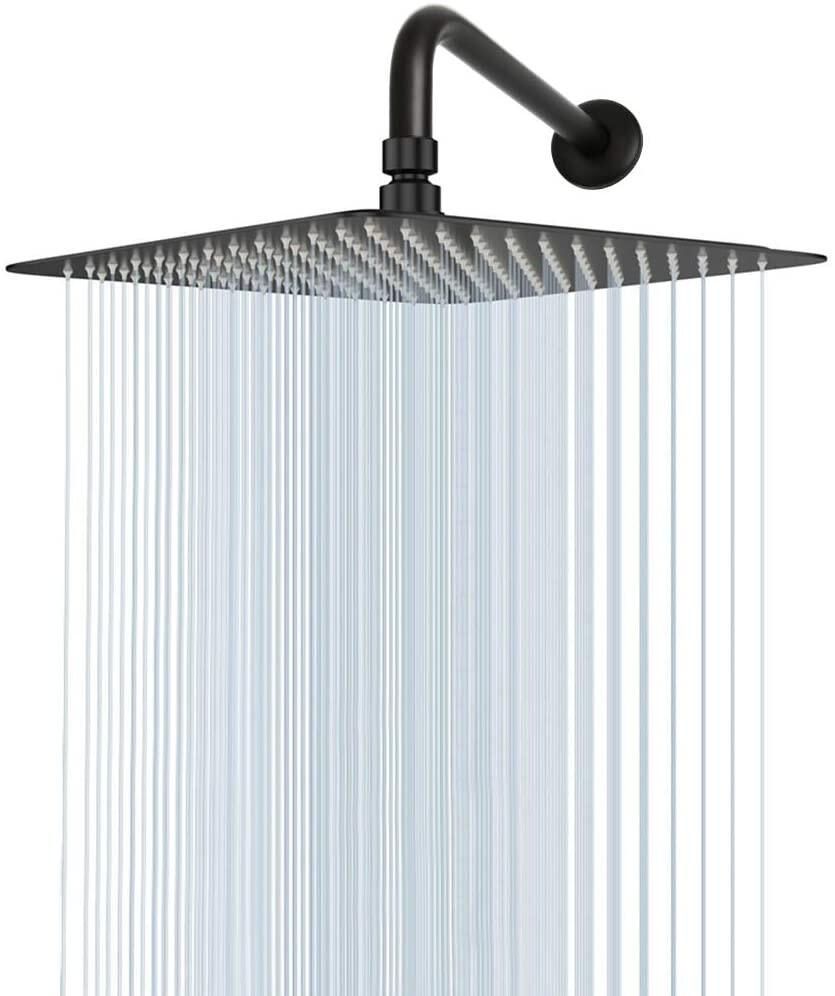 Rain Shower Head Black Square Shower Heads, Large Stainless Steel