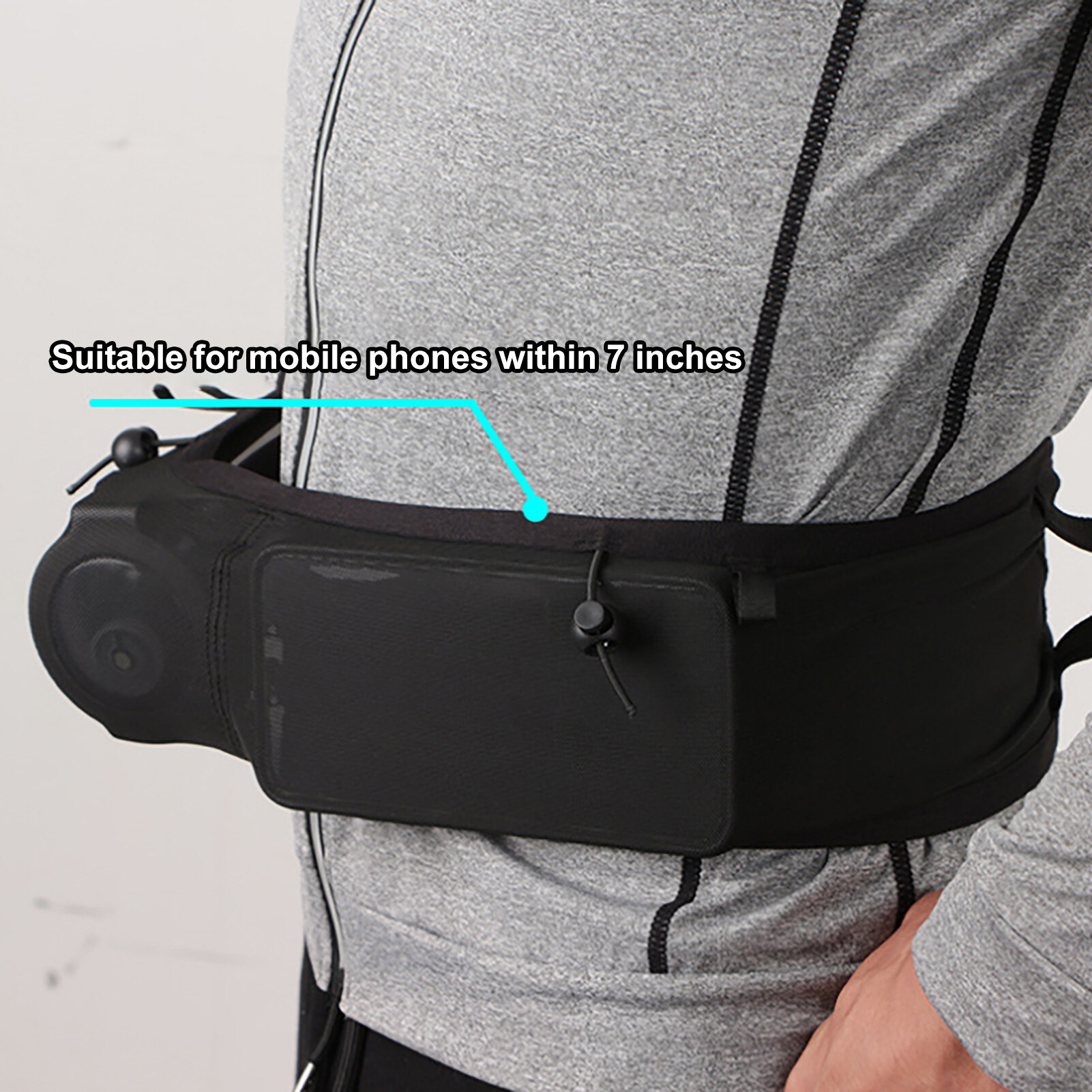 Black Waist Pack Large Capacity Lightweight Multi Pockets Elastic Mesh Fabric Waistbag for Running