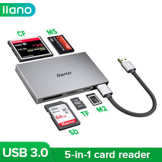 Đầu Đọc Thẻ Llano USB 3.0 Di Động, Đầu Đọc Thẻ Năm Trong Một Đa Trình Điều Khiển Hỗ Trợ Thẻ Nhớ SD, TF, CF, MS, M2 Cho Máy Tính Xách Tay, Ipad, Máy Tính Để Bàn thumbnail