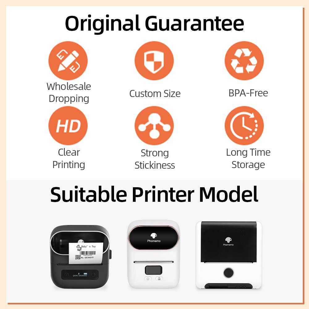 690Pcs 3 Rolls Label Sticker For Phomemo M110 M200 M220 Self-Adhesive Direct Thermal Labels Printer Waterproof Label Paper