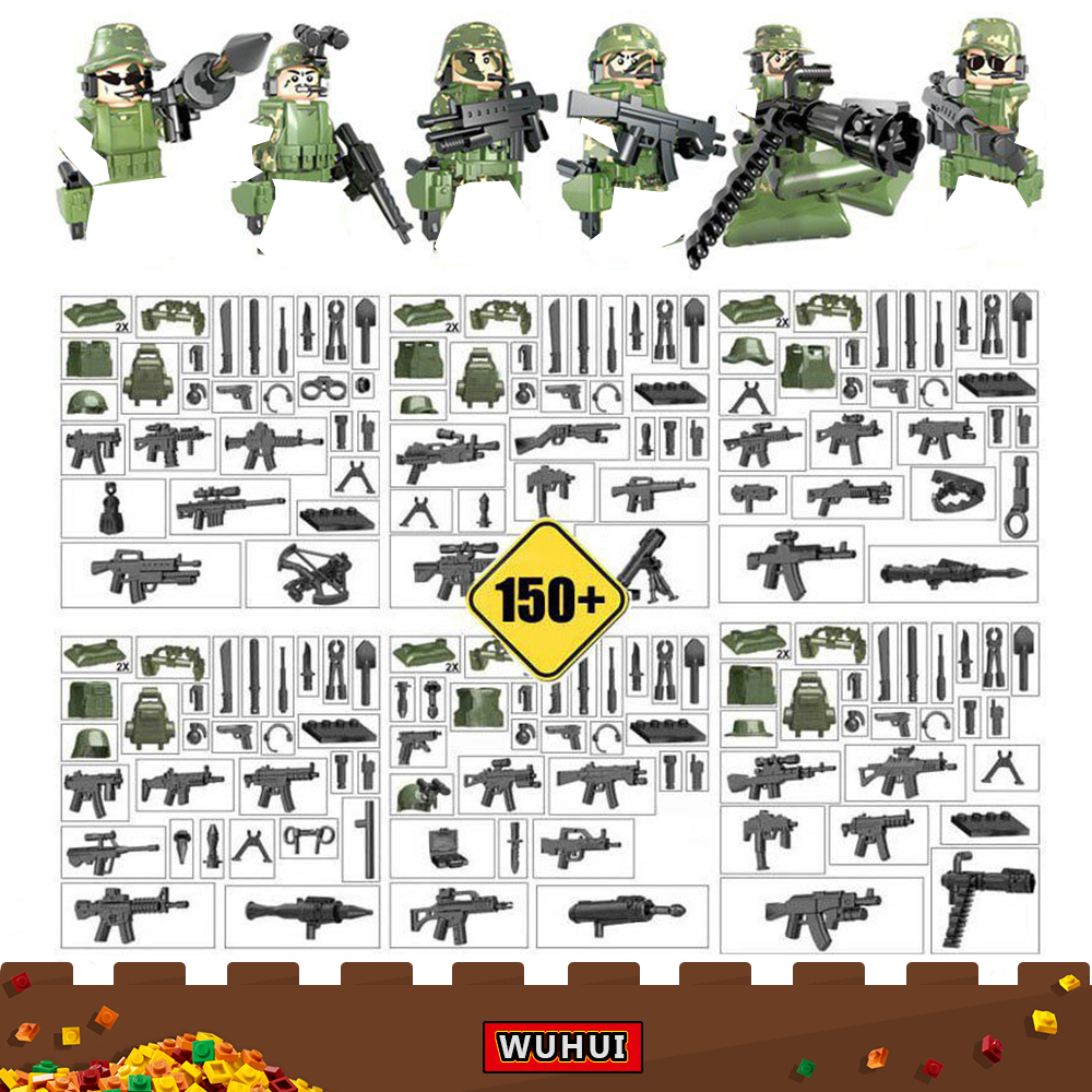 WUHUI 6PCS SWAT Military Army WW2 Minifigures Toy Building Kit Building Blocks City Policeman Modern Police Soldier Building Bricks for Preschool Children Ages 3+ Kids Toys Compatible with All Brands