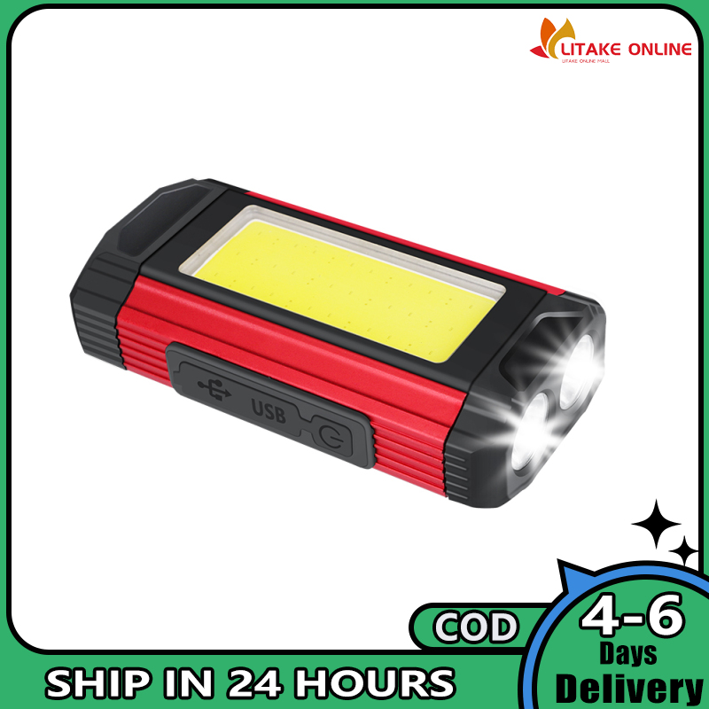 Bicycle Front Light Usb Rechargeable Dual Light Source Flashlight Torch Outdoor Camping Tent Lantern With Magnet Hook