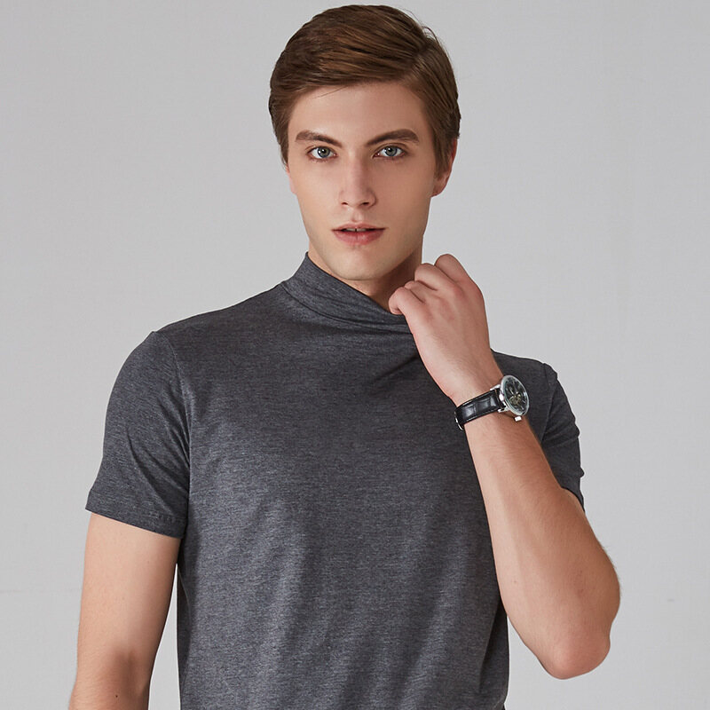 EERSHENSHI men's short sleeve T-Shirt Korean thin slim solid color half high collar youth fashion short sleeve T-Shirt soft and comfortable