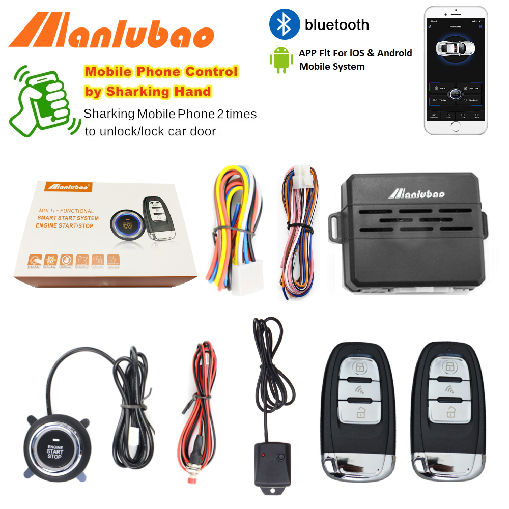 Manlubao D7-A Bluetooth AppRemote Engine Start /Stop System Push Start Button Remote Kit Car Alarm Start Security System Vibration Alarm