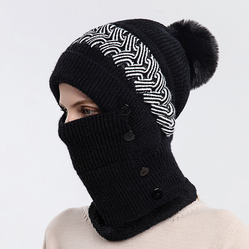Women One Piece Slouchy Fleece Beanie Hats Scarf Mask Beanie Knit Hat Winter Warm Knitted Cap Neck Warmer For Outdoor Sports