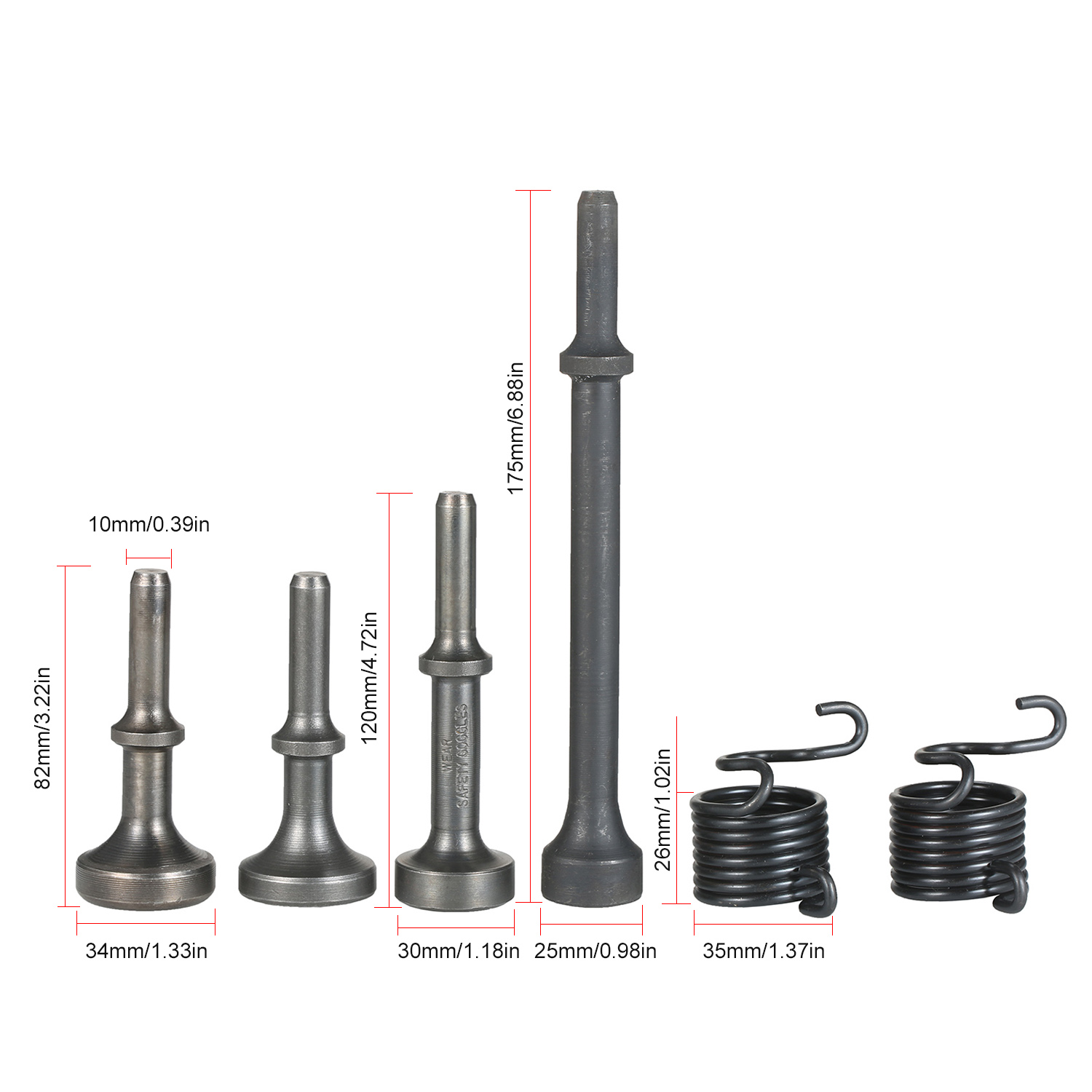 NANWEI 6-Piece Smoothing Pneumatic Air Hammer Bit Set 40Cr Steel Pneumatic Chisel Bits with Spring