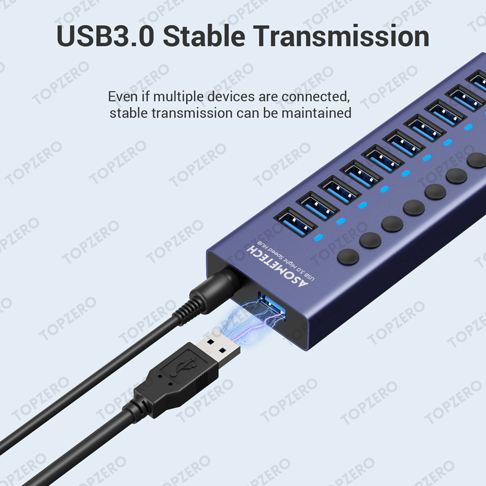 TOPZERO Bộ Chia USB 7/10 Cổng 3.0 Bộ Chia USB 3.0 Bộ Chia USB Đa Năng Tốc Độ 5Gbps + 60W (12V/5A) Bộ Chuyển Đổi Nguồn 7/10 Cổng Bộ Chia USB 3.0 Có Công Tắc Cho Máy Tính Xách Tay