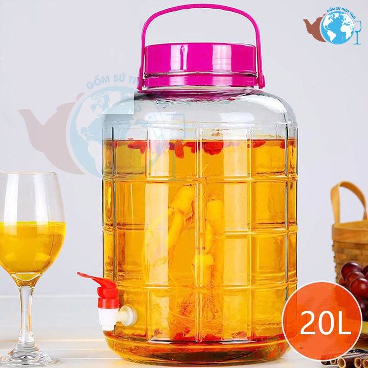 Bình ngâm rượu thủy tinh 20 lít quai xách - có van