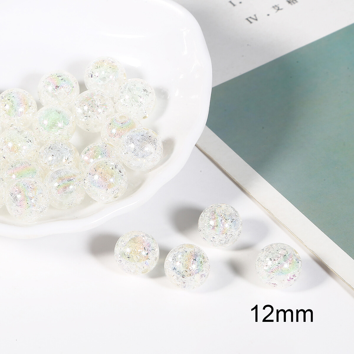 10/12/14mm White/Color Crackle Acrylic Beads Spacer Ball Beads For DIY Bracelet Fashion Jewelry Making